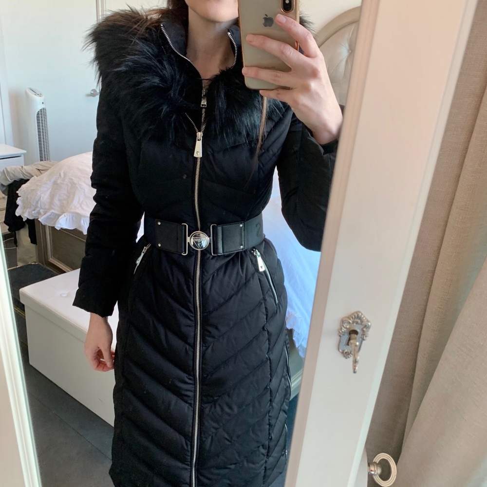 Guess Sofia Belted Longline Coat Jet Black - Picture 14 of 14
